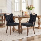 Modern Kitchen Accent Dining Chair Set Of 2 Tufted Trim Copper Nail Wood Legs
