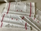 Set Of 3 Antique Vintage  French Linen Red Stripe Kitchen Torchon Towels Mono Rp