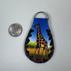 Vintage Hand Painted Leather Keychain - Giraffe