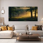 Forest Path Sunrise Canvas Print 60x30 - Misty Nature Landscape Wall Art Decor