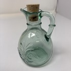 Vintage Teal Green Glass Cruet Bottle  Cork Stopper Small Decanter Retro