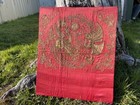 Antique Chinese Red Silk Metallic Embroidery Cloth  phoenix Sun Glass Eyes Old