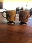 Pair Of Vintage Mid Century Earth Tone Geometric Footed Coffee Mug