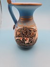 Beautiful Blue Vintage Hand Painted Greek Pottery Pitcher Mini  Scene Signed 