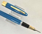 Very Nice Pastel Blue Snorkel Valiant  14k Gold Fine Pt  New Sac seals  Restored