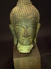 9  Antique Bronze Siam Thai Head Of Buddha Wood Stand