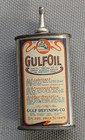 Rare  Vintage 1930s Gulfoil 3oz Lead Top Oil Can Full Gulf Oiler Tin Oval