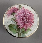 Antique  935 Silver And Guilloch   Enamel Pillbox With Hand-painted Pink Dahlias 