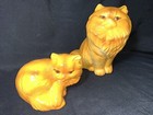 2 Vtg Adorable Orange Tabby Kitty Cat Porcelain Ceramic Statues Sitting Laying