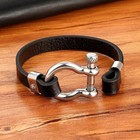 Wsesto Bracelet Black Leather Stainless Steel Hinged Clasp Men s Bracelet