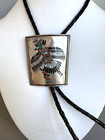 Rare Quiney Peynetsa Zuni Bird Man Eagle Silver Inlayed Bolo Tie