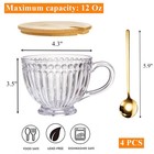 Cididu Large Glass Vintage Latte Mugs Set Of 4  12 Oz Ribbed Cups With Bamboo   