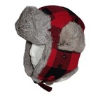 Eskimo Ice Fishing Gear Red Black Buffalo Plaid Fur Flap Hat Alaskan Hunting L