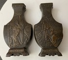 Antique Vintage Pair Japanese Metalware 18cm Figural Bronzed Spelter Vases