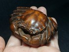 3 Inch Japanese Boxwood Hand Carved Crab Statue Netsuke Old Gift Collectable