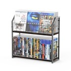 2-tier Dvd Storage Rack   brown Shelf   non-slip Feet   dvd Holder Display