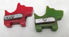 2 Vintage Art Deco Era Bakelite Scotty Dog Pencil Sharpeners Cherry Red   Green
