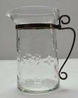 Vintage Clear Etched Glass Pitcher Vase Metal Handle Creamer Milk Syrup Espresso