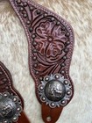 Mens Tooled Top Grain Oiled Leather Western Pair Spur Straps Praying Cowboy