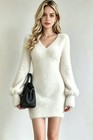 2026 Autumn Winter Women Fuzzy Knit Mini Dress Bodycon Sweater Dress Party Club