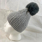 Beanie Thick Knit Winter Cap Gray Large Pom Pom Warm Stretchy