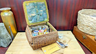 Vintage Sewing Basket Box W Thread Spools