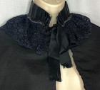 Antique Black Silk Capelet Beaded Lace Victorian Vintage Pink Lining Cape Stole