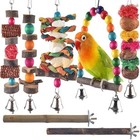 Bird Chew Toys 7 Pack Natural Wood Hanging Parrot Cage Accessories For Small