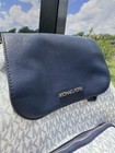 Michael Kors Abbey Cargo Backpack White Navy Mk Signature Logo Multi Pocket