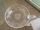 2 Vintage Clear Etched Glass  Handled Bowls W  Floral Starburst Nesting Set