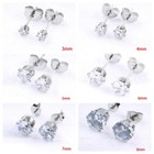 Stud Earrings Stainless Steel Simulated Zircon Silver Tone Men Women Jewelry 2pc