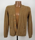 Vintage 70s Cardigan Sweater Youth   Boys Xl Tan Brown Grandpa Cardigan Preppy