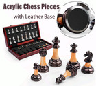 16  Folding Wooden Chess Set  Weighted Acrylic Pieces  3 5  King  Storage Slots 