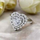 2ct Heart Cut Real Moissanite Double Halo Engagement Ring 14k White Gold Plated