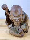 Intricate Asian 6  Folk Art Stoneware Pottery Man Raising Fist   Staff - Marked