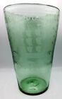 Antique Hand-blown Engraved Galleon Ship Green Glass Beaker Flip Vase 11 75 h