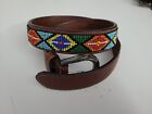 Gap Vtg Beaded Leather Native American Western Belt 28    Southwestern Aztec Print