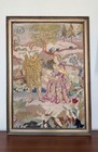 Large Vintage Framed Needlepoint Tapestry European Pastoral Musical Scene