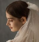 Wedding Veil White Bridal Shoulder Short Length Pearls Bow Elegant Brand New