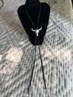 Vintage Bolo Tie Southwest Steer Bull Longhorn  Pewter Stamped Edge    93