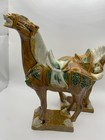 Vintage Tang Dynasty War Horse Figurine Glazed Ceramic China Statue Set Of 2