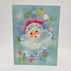 Vintage Christmas Card Jolly Santa Face Hampshire Made In Usa Pink Blue Unused