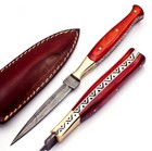 Damascus Double Edged Dagger Fixed Blade Boot Knife Outdoor Hunting Throwing