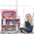 Large Wooden Dolls House 3-storey Playset With 11pcs Furniture   Staircase Kids