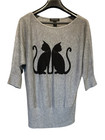 Black Cats Sweater Whimsygoth Sparkle Soft Bat Wing Sleeve Gray S Pullover
