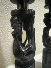 Set Of 2 Vintage Hand Carved African Ebony Wooden Candle Holders   10 25    Tall