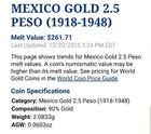 Mexico Gold 2 1 2 Peso  0603 Oz - Xf au - 1945 - In Capsule - Free Shipping 