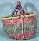Fair Trade African Market Red green Basket Ghana West Africa Hand Woven - Nwt 