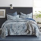  Cotton Bedspread Quilt Sets  3 Pieces Queen  90 By98inch  Blue Floral Paisley