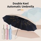 24 Bone Windproof Uv Protection Automatic Folding Umbrella Large Rain Sun Black
